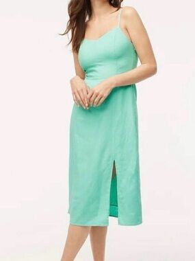 J. Crew Factory Mint Green Linen Blend Midi Slip Dress